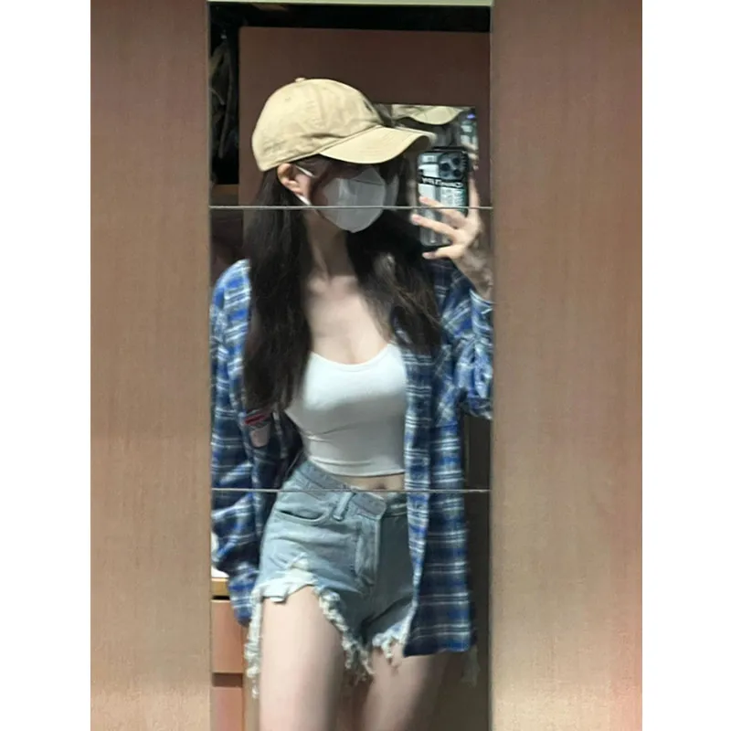 

plus Size Women's Vintage Plaid Long Sleeve Shirt Jacket Spring Autumn New Design Layering Top Korean Style Collar Butto...