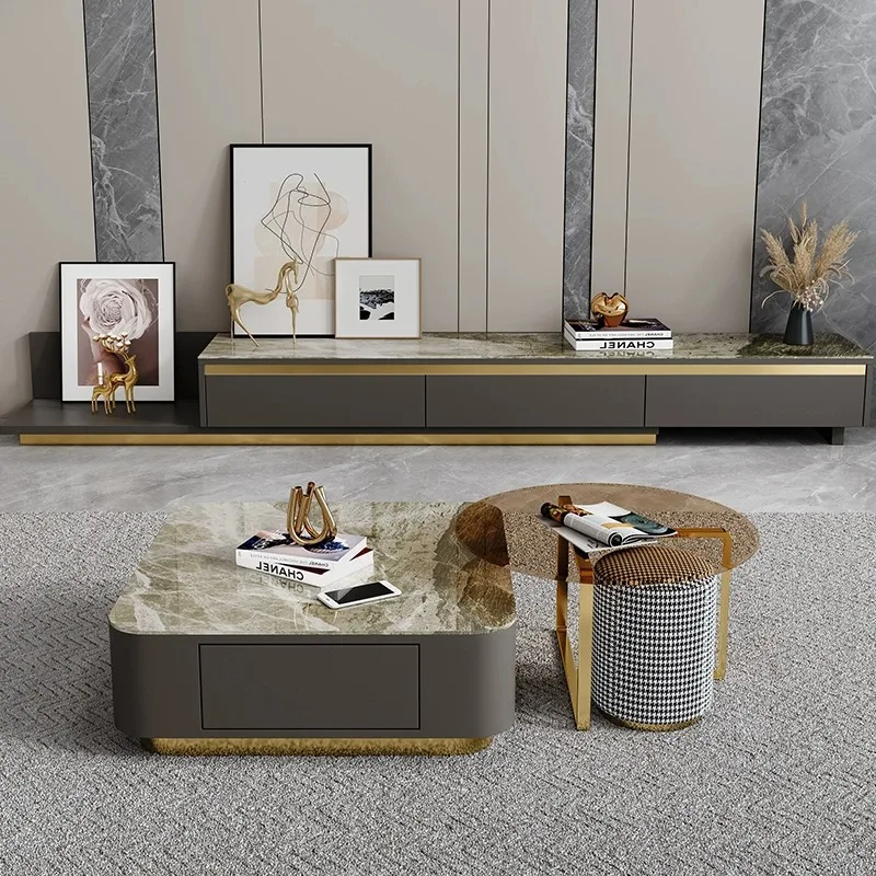 Italian Coffee Table Marble Top Minimilist Modern Design Living Room Floor Coffee Cabinet Solid Wood Storage Tavolino Furniture