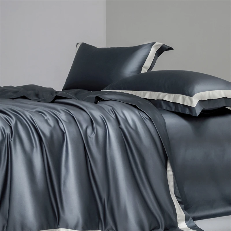 1000TC Egyptian Cotton Luxury Solid Color Hotel Style Soft Silky Bedding Set Duvet Cover Flat/Fitted Bed Sheet Pillowcases 4Pcs