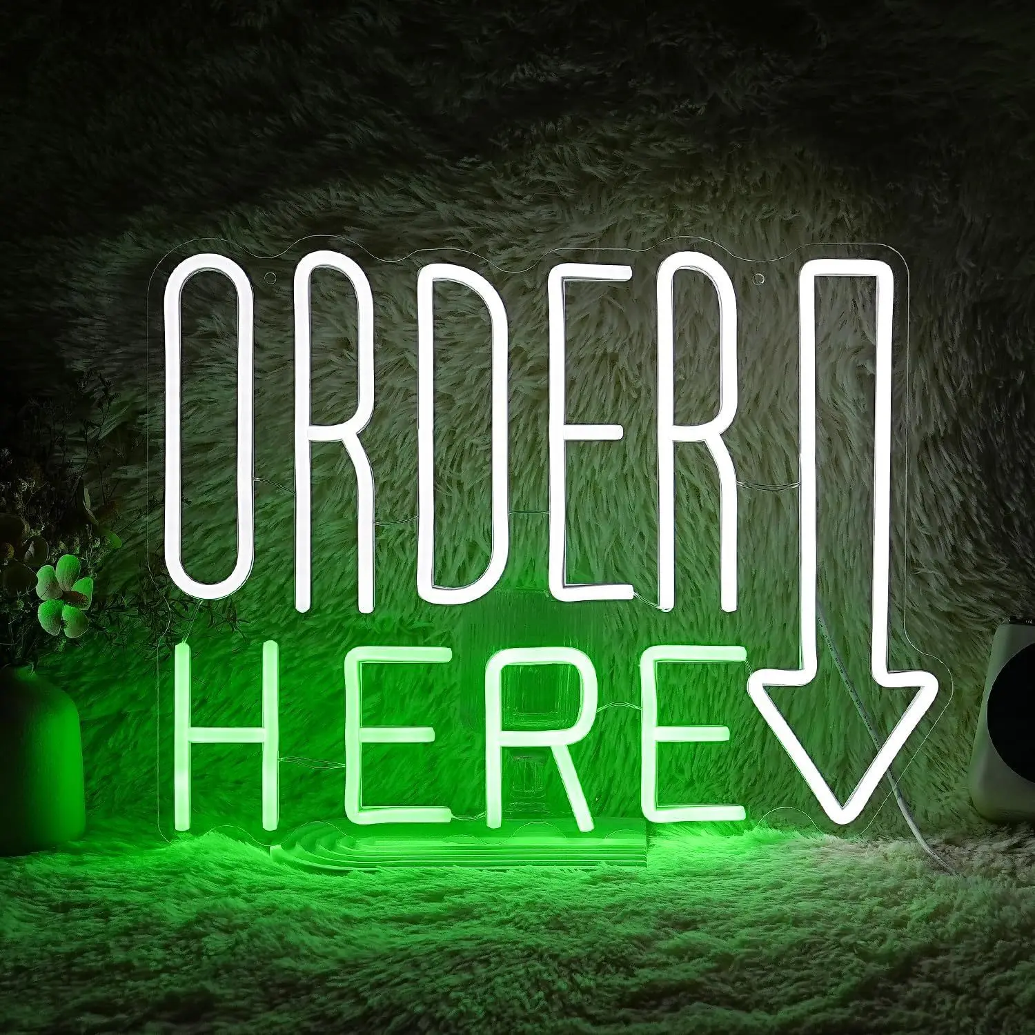 Order Here Green LED Neon Sign Arrow Down USB Powered Business Storefront Decor Restaurant Cafe Supplies Attracting Customers