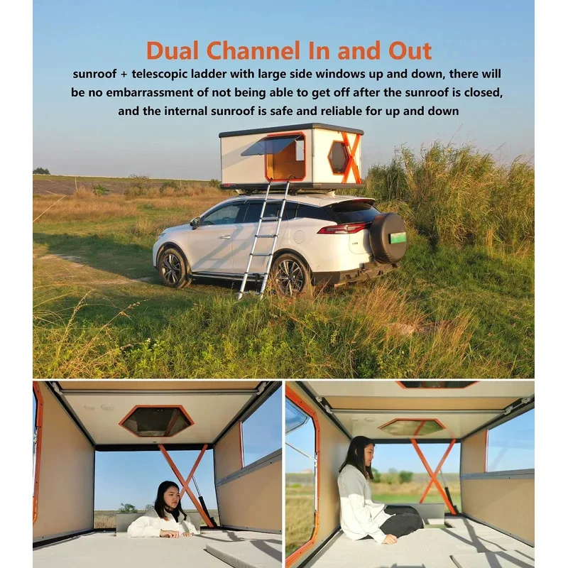 Foldable Auto Lift Camping Roof Canopy With Aluminum Hard Top Cover, Multi-model Vehicle Mounted Outdoor Trailer Shelter