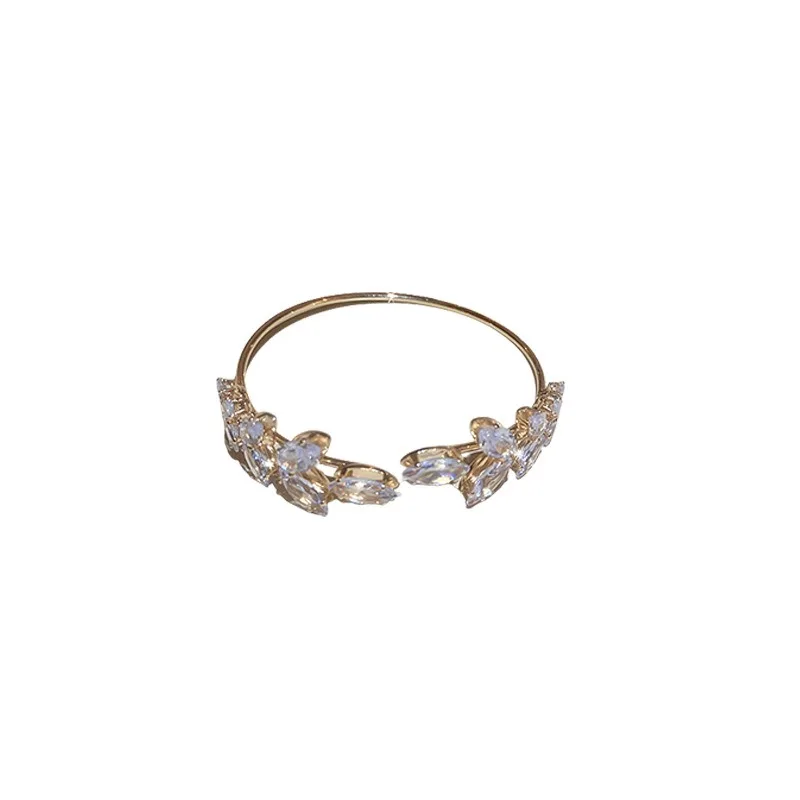 Luxurious Delicate Zircon Leaf Gold Color Open Bracelets for Women New Fashion Shiny Colorful Bangles Wedding Jewelry Gift