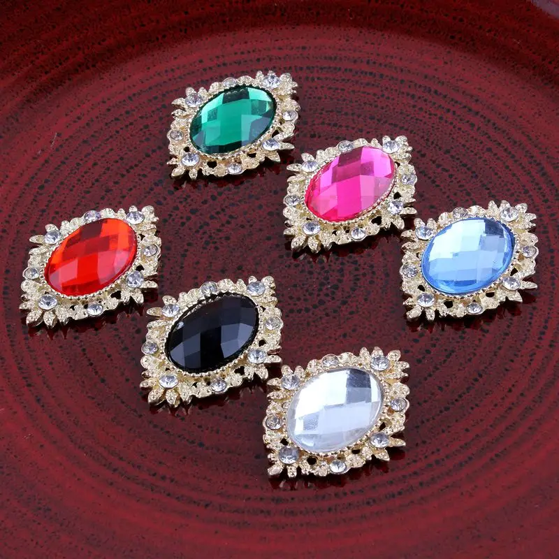 10PCS 18 colors Decorative buttons Metal Rhinestone buttons for craft Flatback Crystal buttons Horse eye gold buttons mix