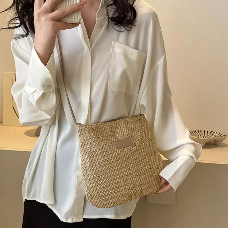 Ladies Fashion Summer Straw Crossbody Bag Women Beach Holiday Shopping Woven Shoulder Handbag Messenger Purses for Women Bags