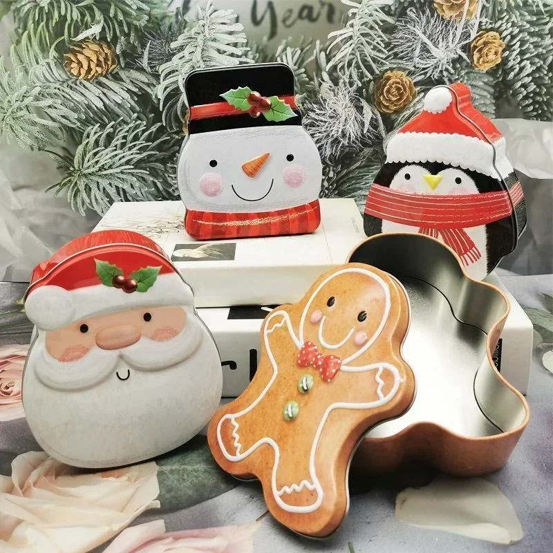Christmas Decoration Creative Storage Box Gingerbread Man Candy Box Iron Gift Box Holiday Home Decoration New Year Gift Box