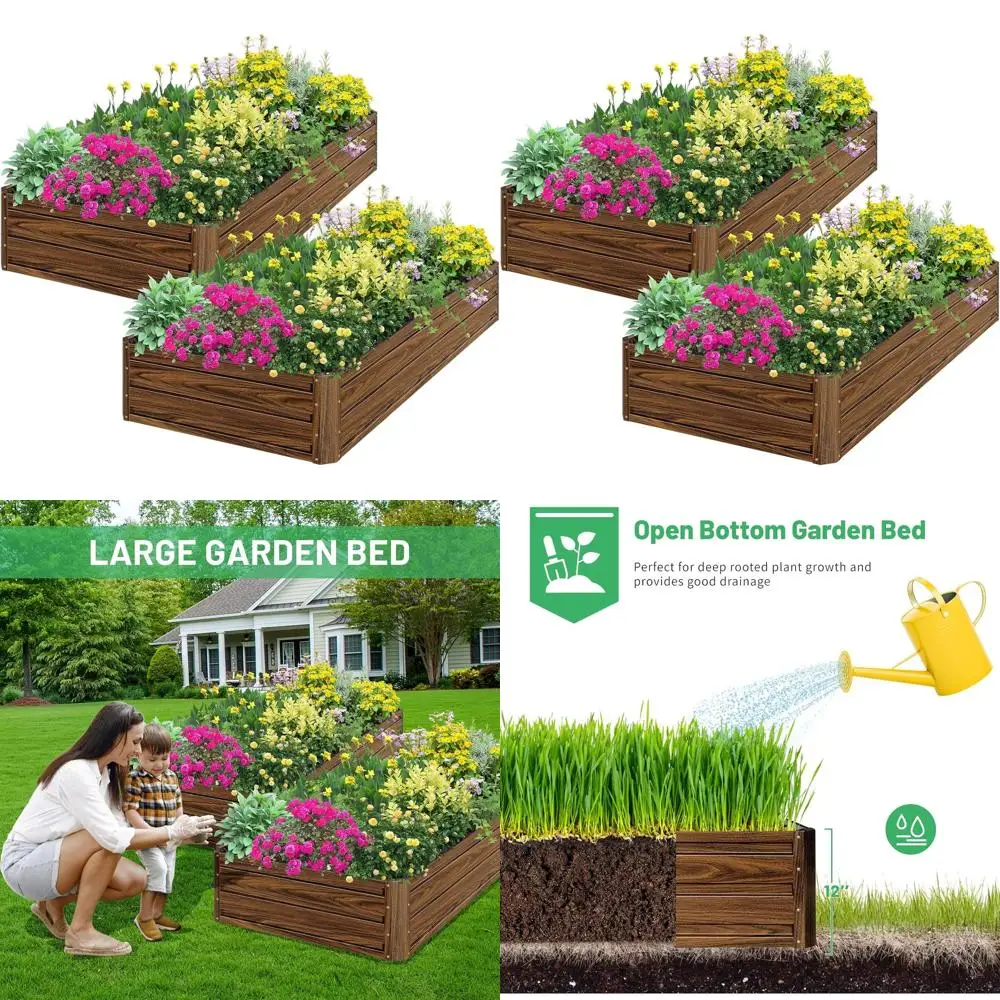

2-Pack 8x4x1FT Galvanized Raised Garden Beds, Outdoor Planters for Deep Root Vegetables, Flowers, and Herbs, Brown