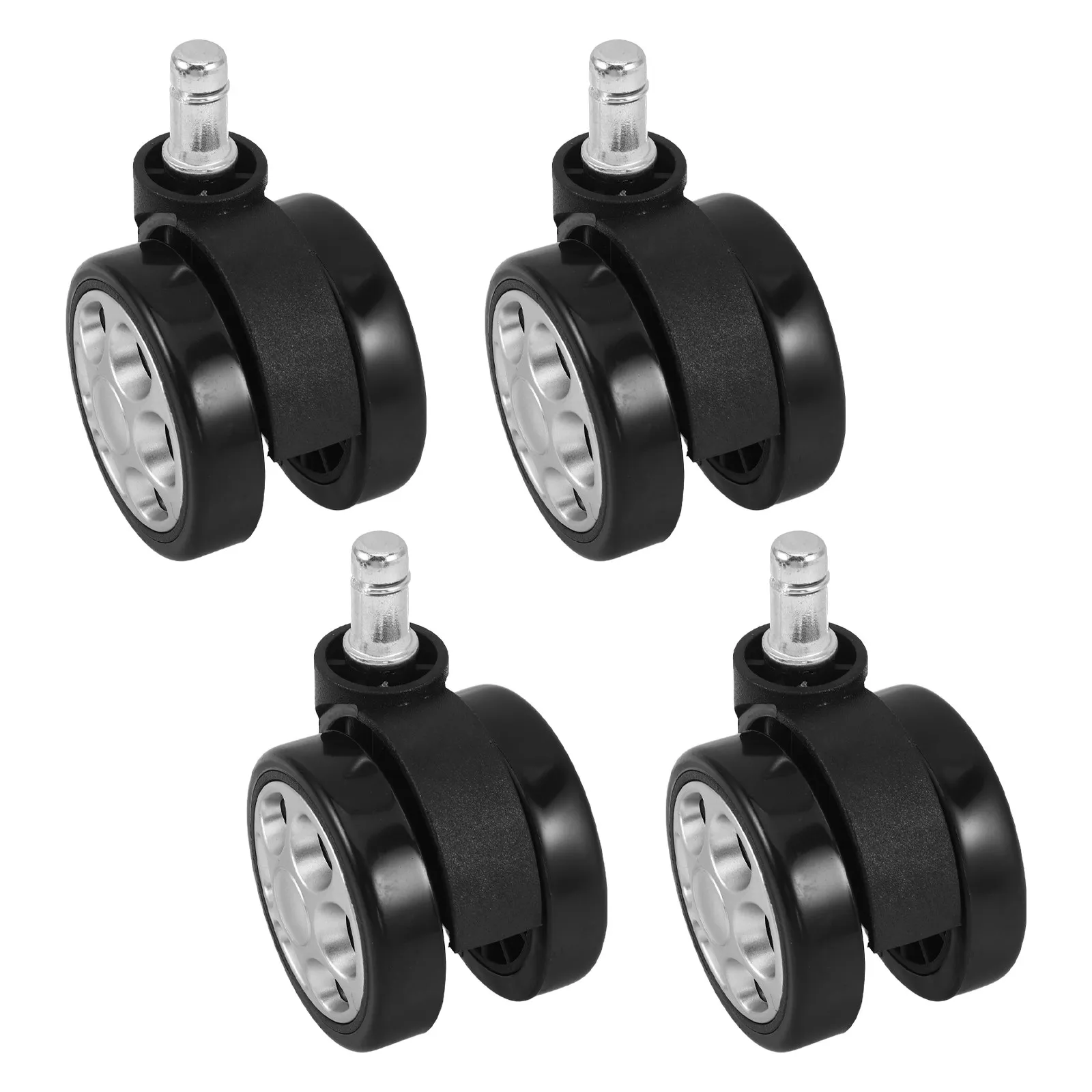 4Pcs 2.5inch Plastic Office Chair Caster Wheels with Gravity Brake Technology Stem Mount Quiet Rollers for Hardwood Carpet Desk