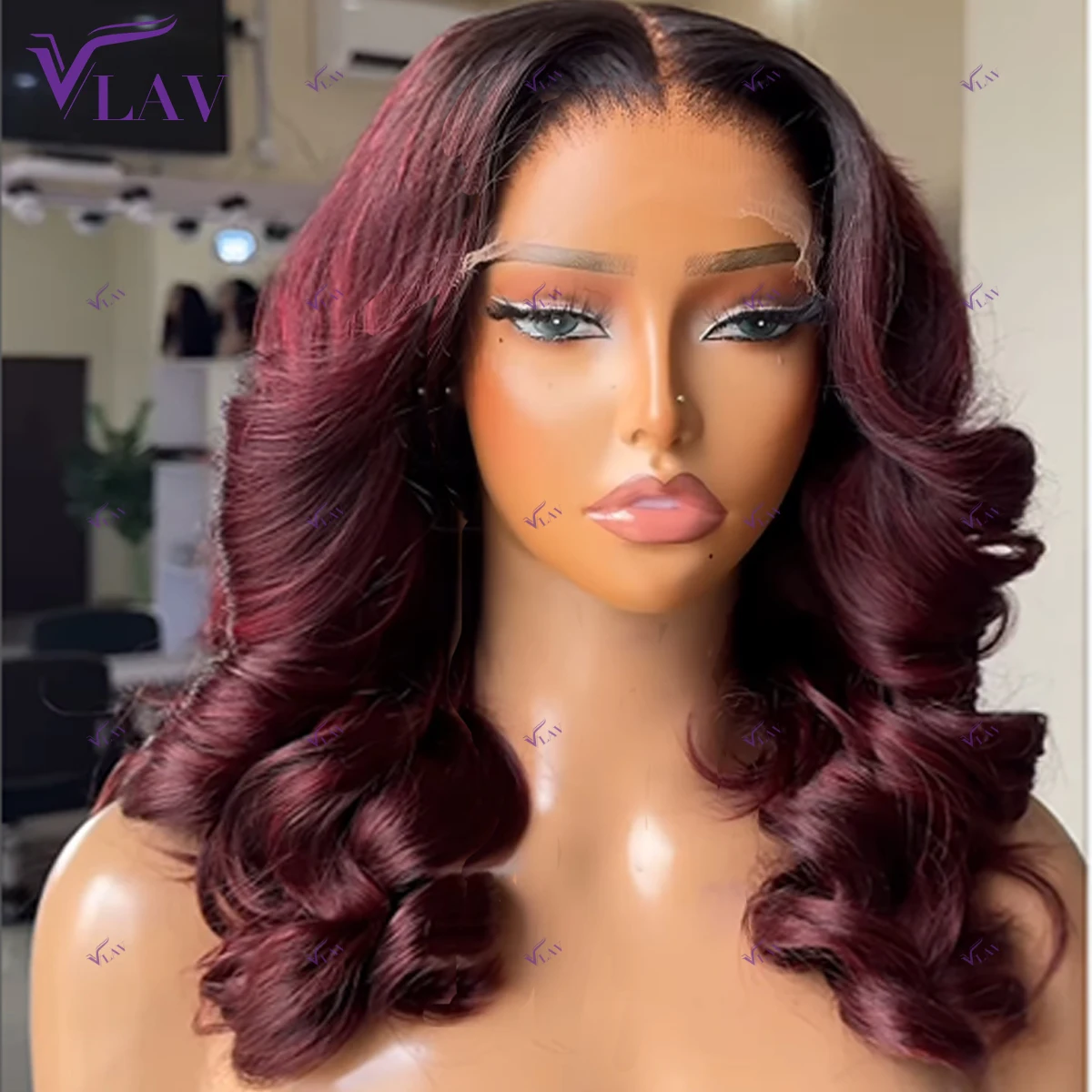 400 Density Glueless Wigs Human Hair 13×4/13×6/360 HD Transparent Lace Preplucked Bouncy Curly Wig Wear And Go 99J Burgundy VLAV