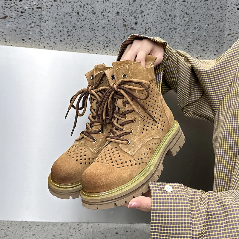 

Women Shoes Fashion Hollow Out Summer Boots for Woman Classic Platform Ankle Boot Height Increase 7CM Designer Shoes Botas Mujer