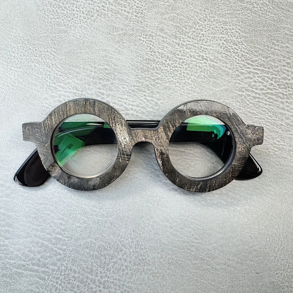 Eyeglass Frames Unique Round Antique Oversize Handmade Natural Horn Prescription Man's Glasses Frames Optical Lenses Eyeglasses
