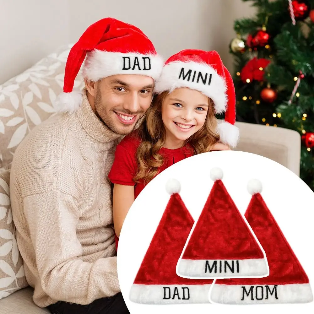 

Adults Kids Embroidery Christmas Santa Hat Plush Holiday Warm Bonnet Children Soft Beanie Christmas Cap Xmas Gift Decoration