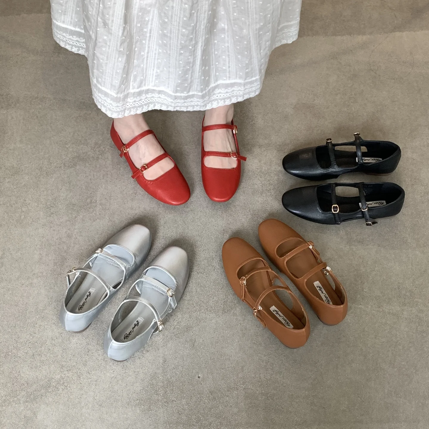 

2025 New Fashion Round Toe Women Mary Janes Flats Shoes Luxury Female Buckle Strap Footwear Shallow Ladies Flats With Shoes