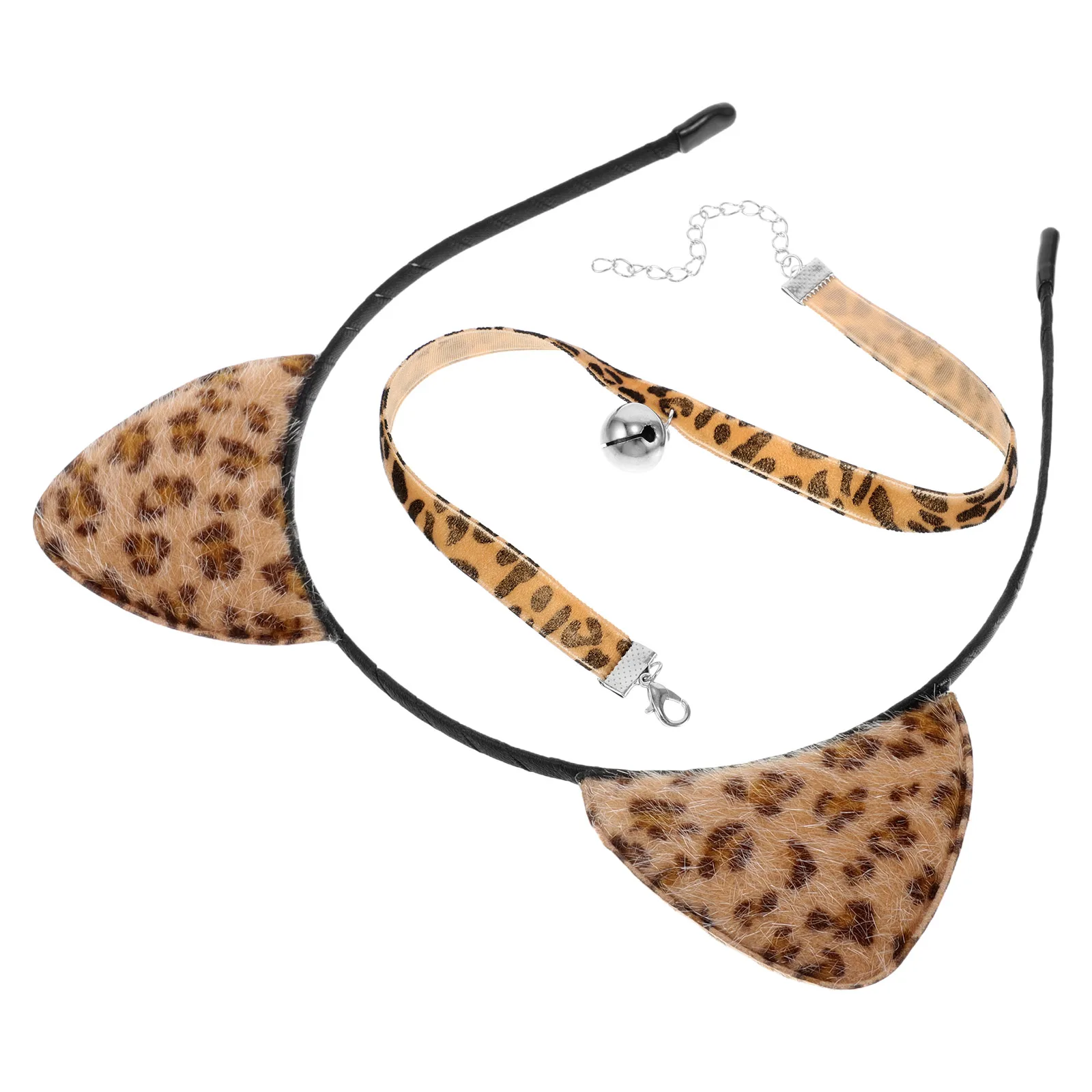 

Leopard Print Cat Ears Headband Bell Choker Necklace Cosplay Party Dress Up Accessory Adorable Festival Supply