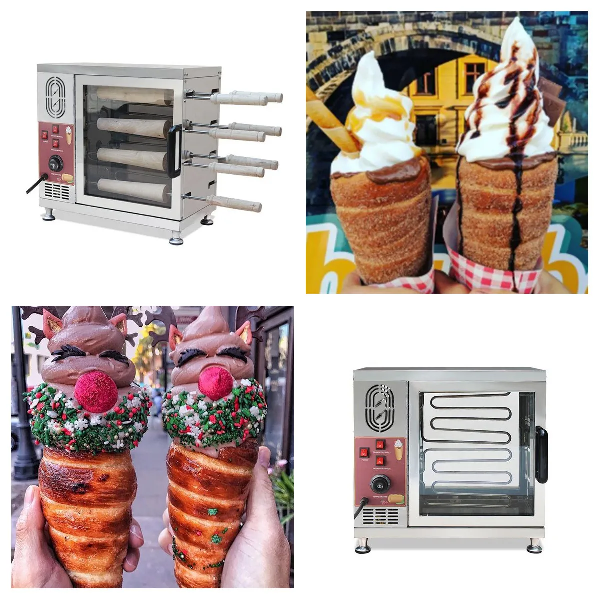 Commerial 8 Rollers Kurtosh Chimney Cake Oven Electric Ice Cream Filling Chimney Cake Kurtos Kalacs Machine Kitchen Equipment