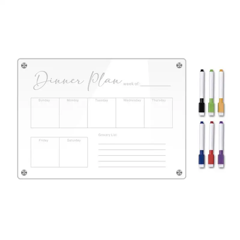 Geladeira seca Apagar Placa Magnética, Semanal e Mensal Planner, Clear Calendar, Meal Planner