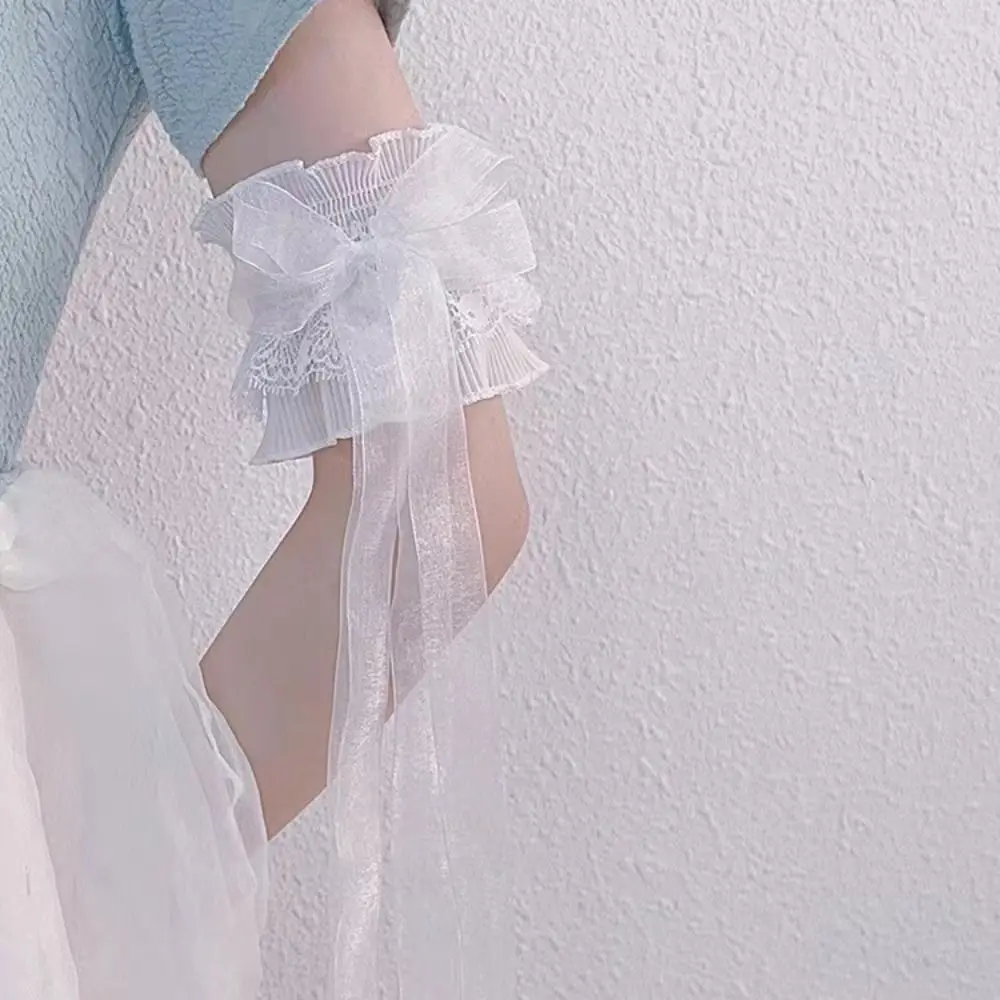 Lace Lolita Arm Sleeve Elastic Versatile Ruffled Fake Sleeves Cuffs Bow Knot Detachable Wrist Cuffs Anime Convention