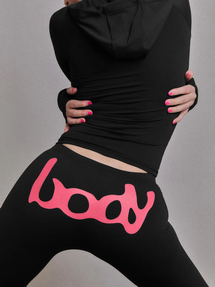 

kliou Casual Autumn Women 2 Piece Set Daily Matching Outfits Sporty Letter Print Zip-up Coat+Skinny Solid Pants Mujer Tracksuits