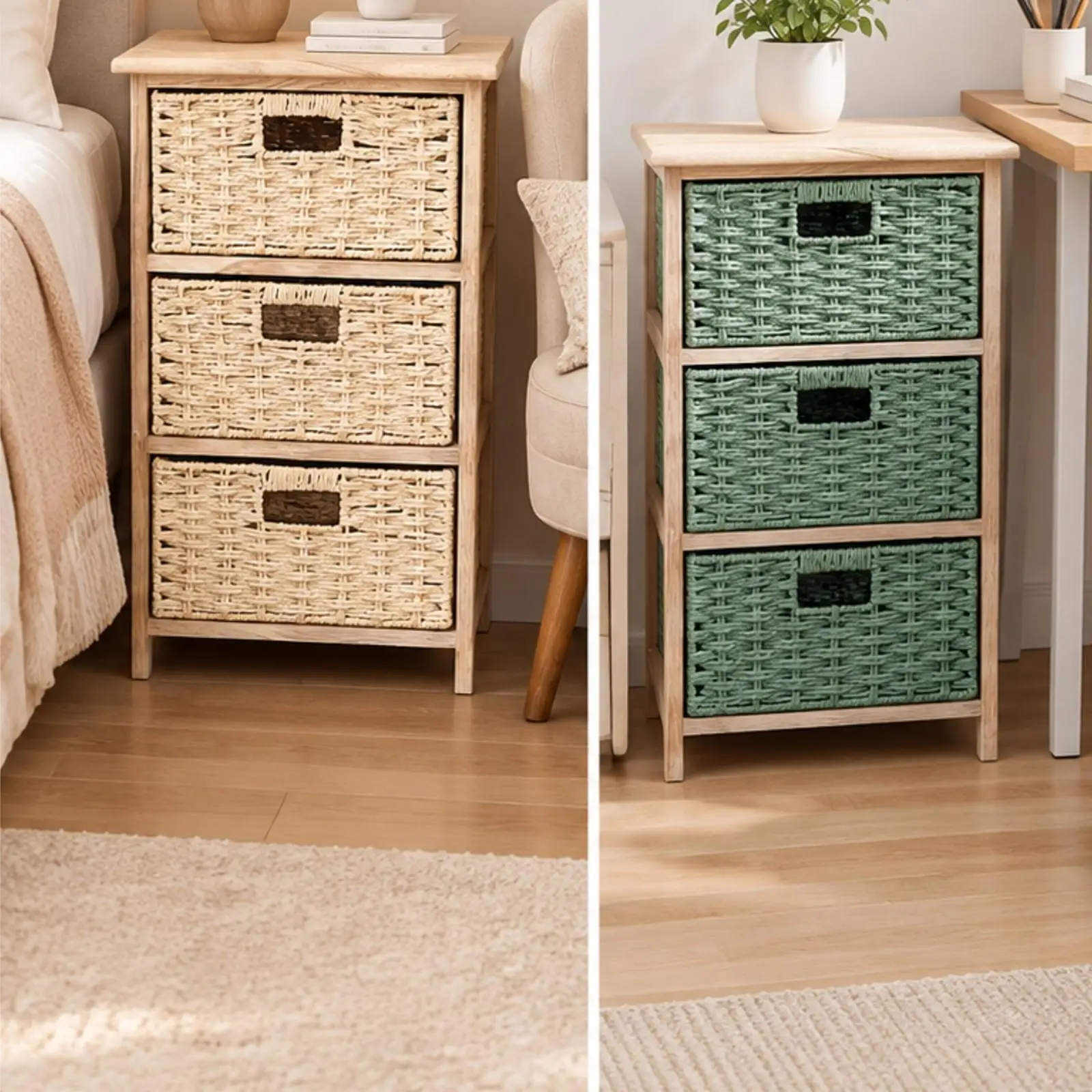 Wooden Frame Storage Rack with Pull-out Drawers Freestanding Three-Tier Storage Rack 3-Drawer Dresser Space-Saving