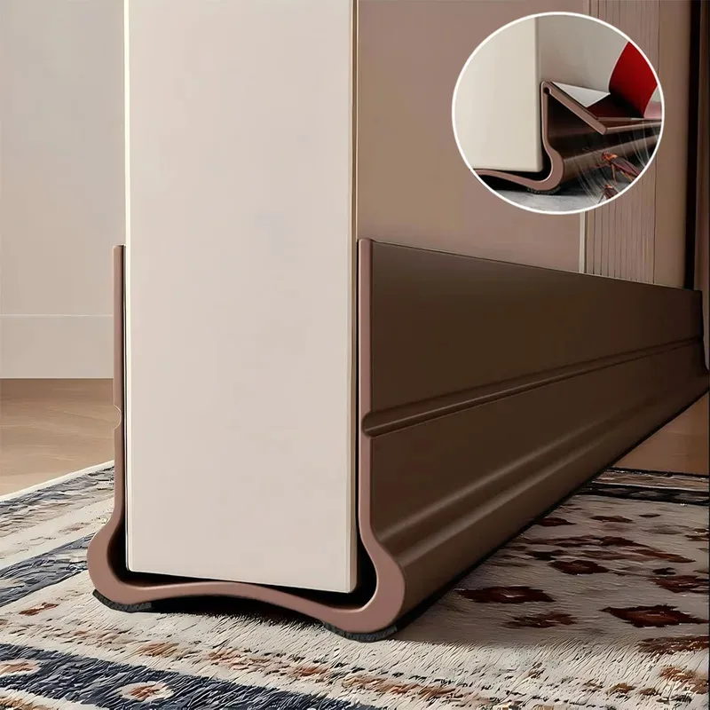 Tira de sellado inferior de puerta autoadhesiva de 93cm, tira de sellado Flexible de PVC para espacio de puerta, tira meteorológica a prueba de viento y polvo con fieltro insonorizado, 1 ud.