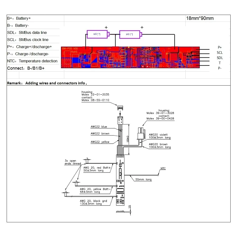 0180-3146/BW-P05 Customized PCM BMS Protection Circuit Module for Li-ion Li-polymer Battery Pack