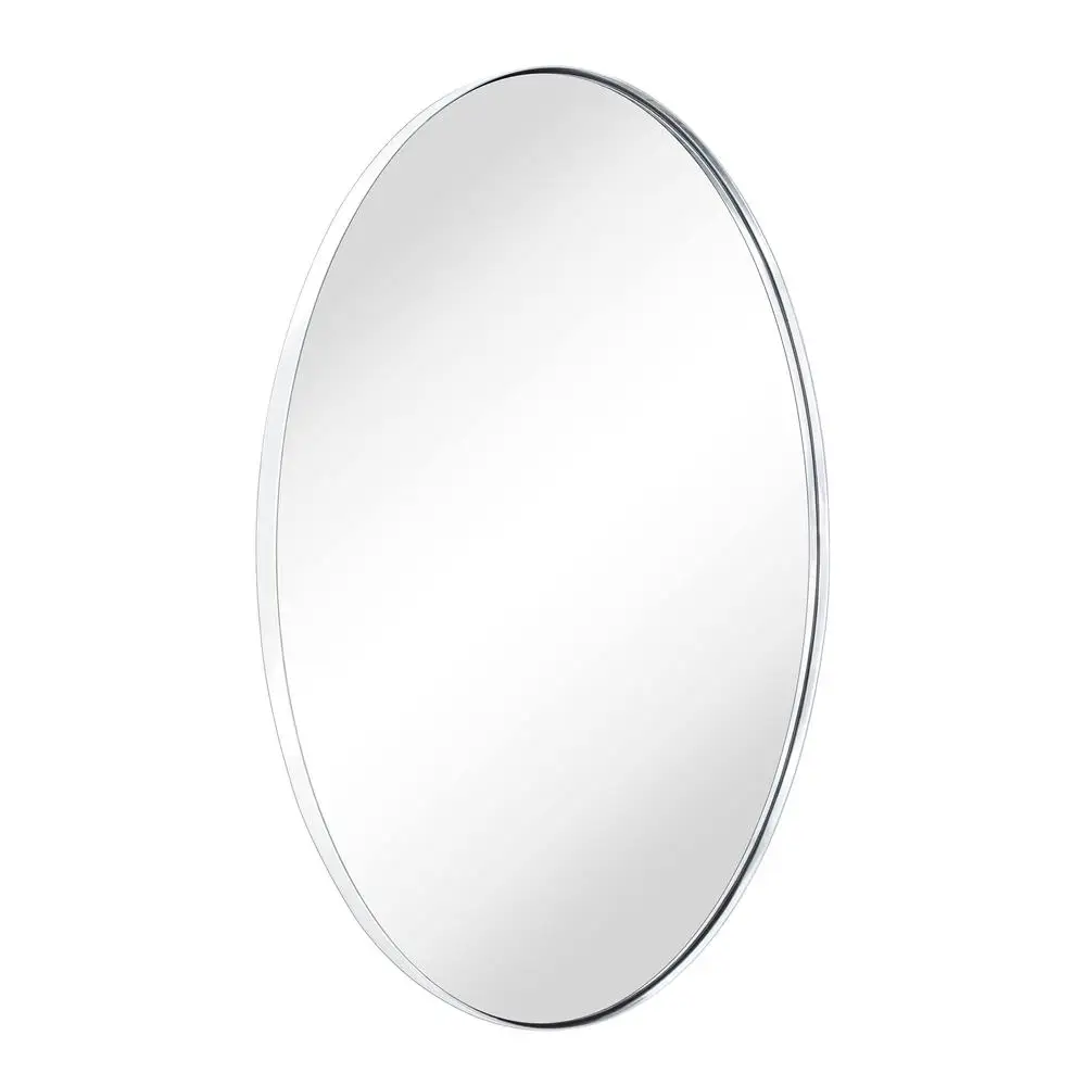 Stainless Steel Oval Bathroom Mirror Wall Mounted 24x36'' Contemporary Metal Framed Vanity Mirror Minimalist Design Mirror