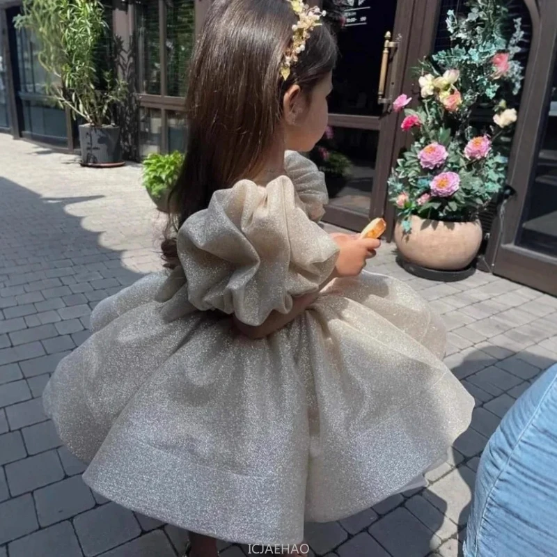 

Party Dress 2025 Vestido Children French Puff Sleeve Clothes Kids FashionWedding Flower Girl Outfit Princess Tutu Gown Costume