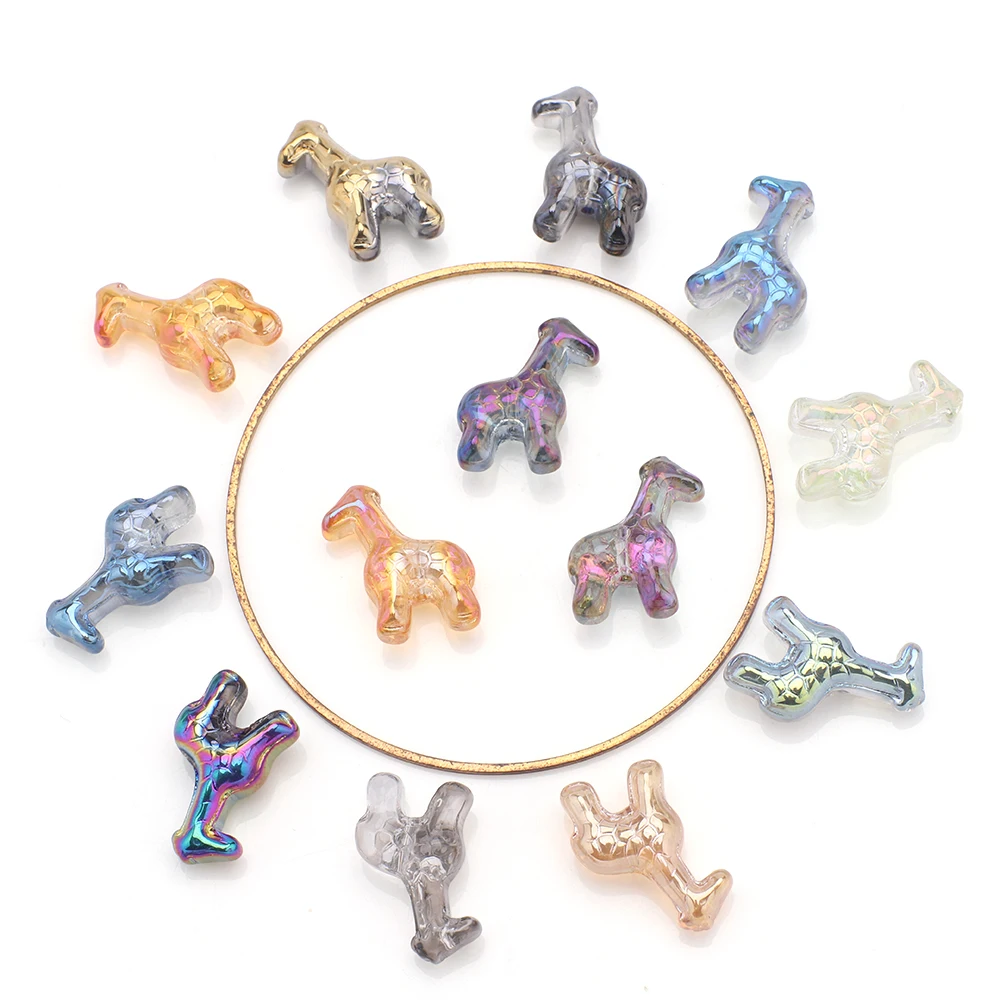 ZHUBI 12x16mm 20pcs Glass Bead DIY Giraffe Animal Middle Hole Pendant Scattered Beads Earring Bracelet Necklace Beads