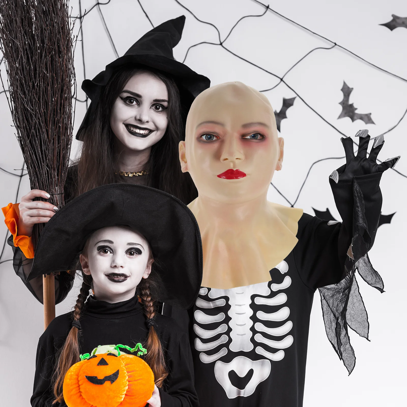 

Latex Bald Mask For Adults Smooth Elastic Stretchable Bald Female Cover Halloween Cosplay Costume Party Mask Horror