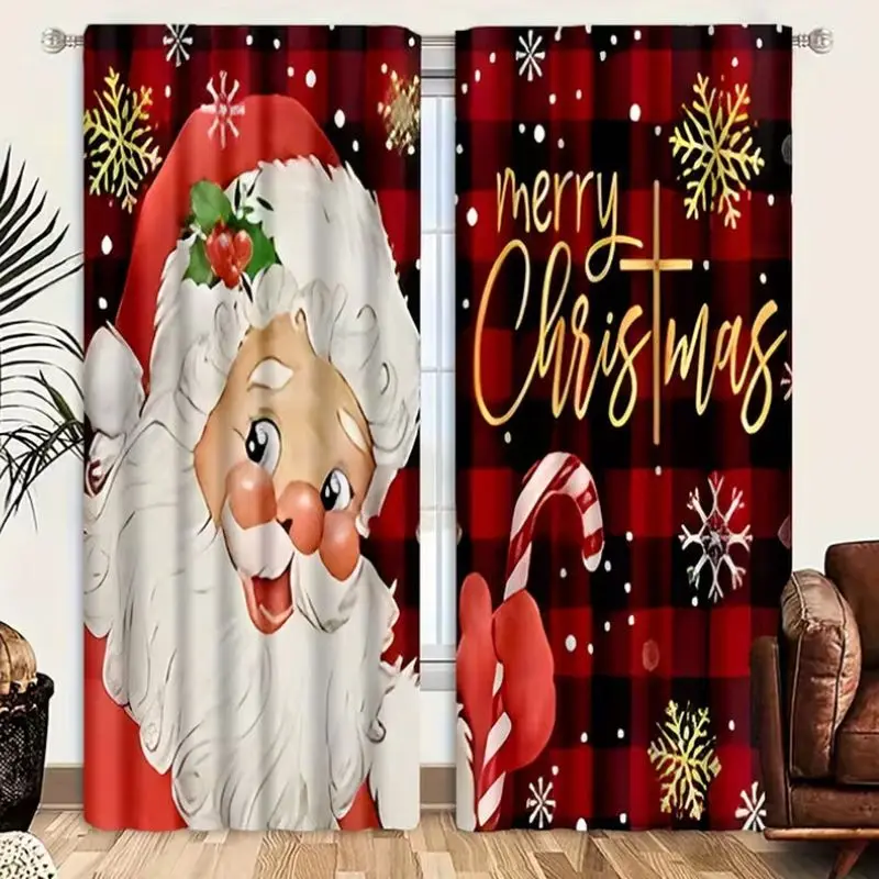 VIKAMA Christmas Blackout Curtains Red Santa Fireplace Dog Gift Print Window Drapes For Living Room Bedroom Dining Room