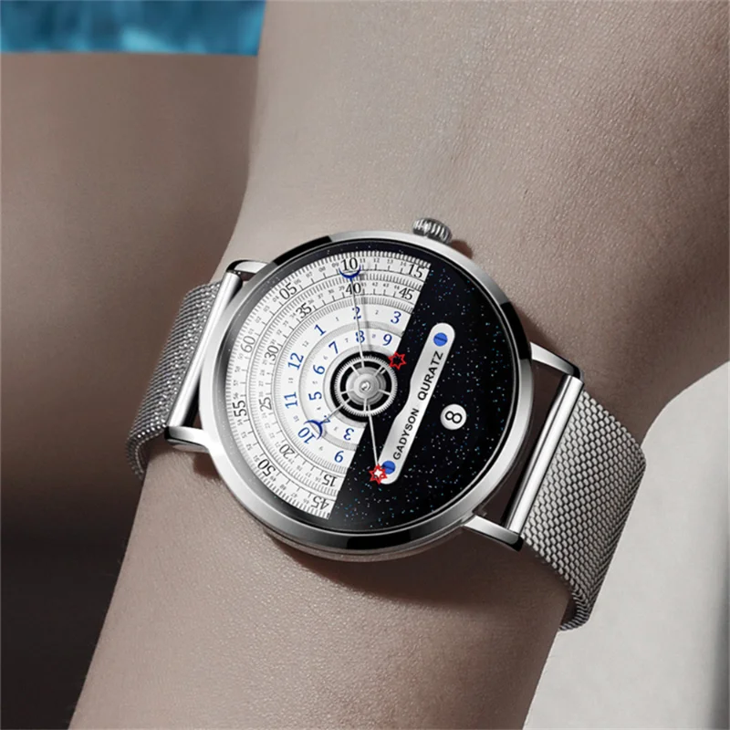 2023 Fashion Creative Rotary Dial Casual Sports Watches Men Black Mesh Band Quartz Watches Men Relogio Masculino Montre Homme