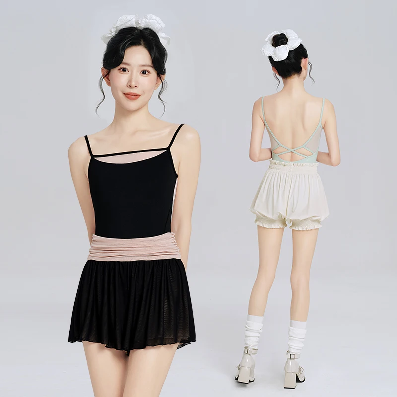 Leotardos de Ballet para mujer, leotardo gimnástico empalmado de malla, mono de baile de Ballet para adultos y adolescentes, camisola de baile suave