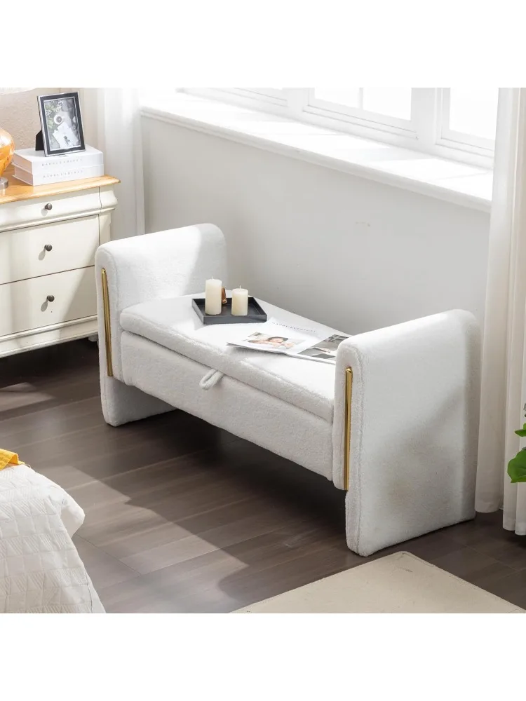 Armed Storage Benches for Bedroom,Modern Teddy Bed End Bench with Arms and Storage,53.1