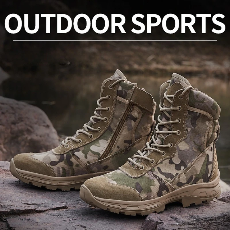 

2026 New Men's Camouflage Tactical Boots Outdoor Hiking Boots Anti-Slip Wear-Resistant Military Combat Boots Work Safety Shoes
