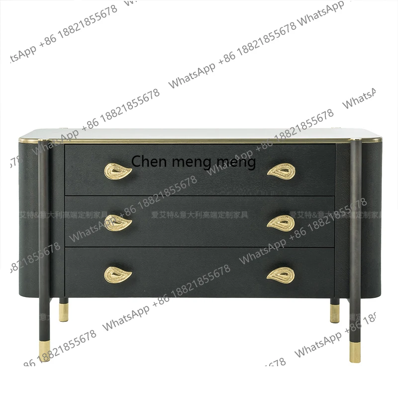 

Italian light luxury decorative chest cabinet Oriental style three bucket new Chinese locker black side cabinet