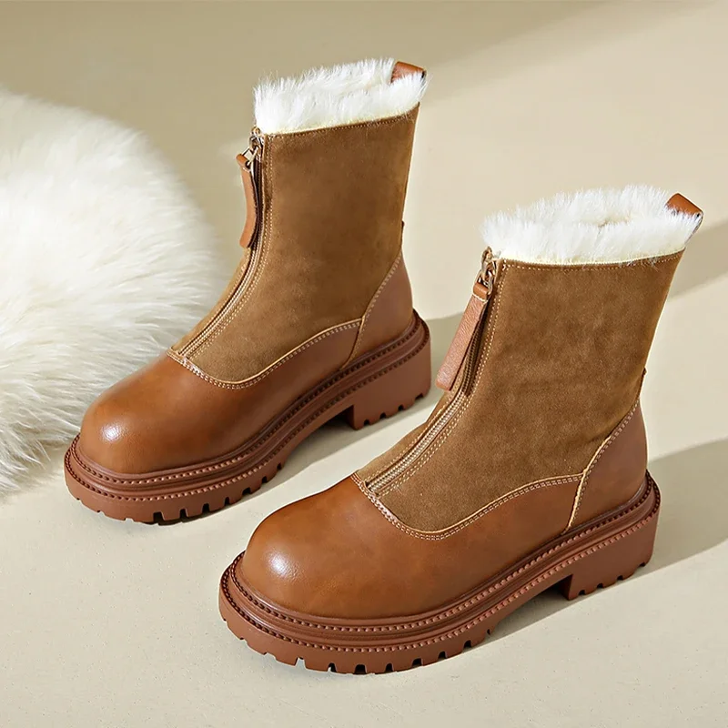 

High Quality Cotton Boots for Women Winter Shoes Chelsea Suede Platform Boots Casual Women Ankle Boots Round Toe Fur Goth Botas