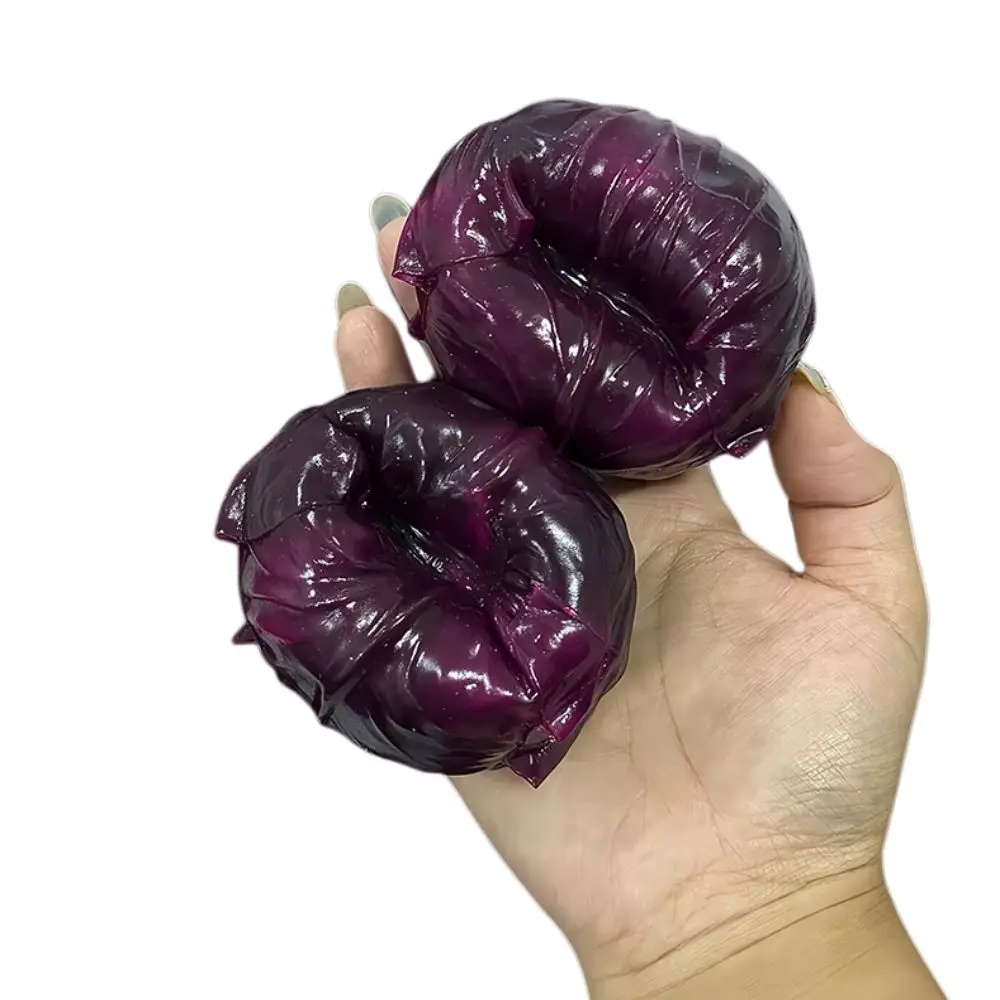 Realistic Crispy Purple Cabbage Hand Relax Soft TPR Vegetable Handmade Ball Pinch Shapable Blocks Filled Squishy Children Gifts