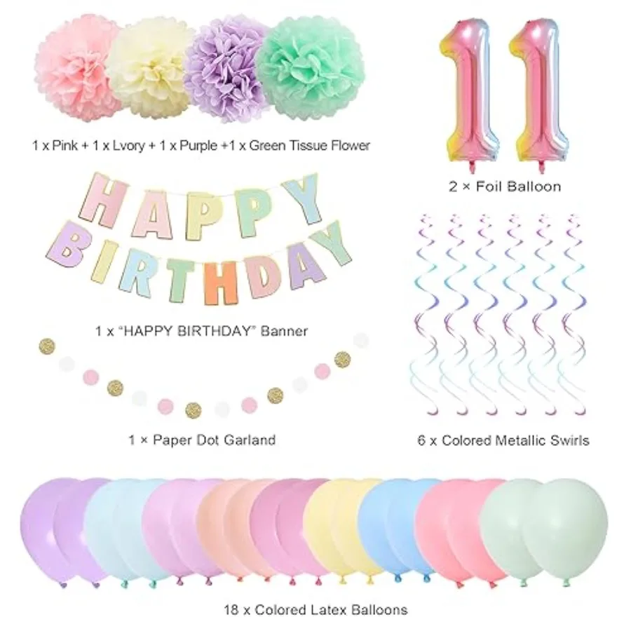 Dekorasi Ulang Tahun ke-11 Balon Angka 11 Gradasi Pelangi 40 Inci Spanduk Selamat Ulang Tahun Perlengkapan Pesta Ulang Tahun ke-11