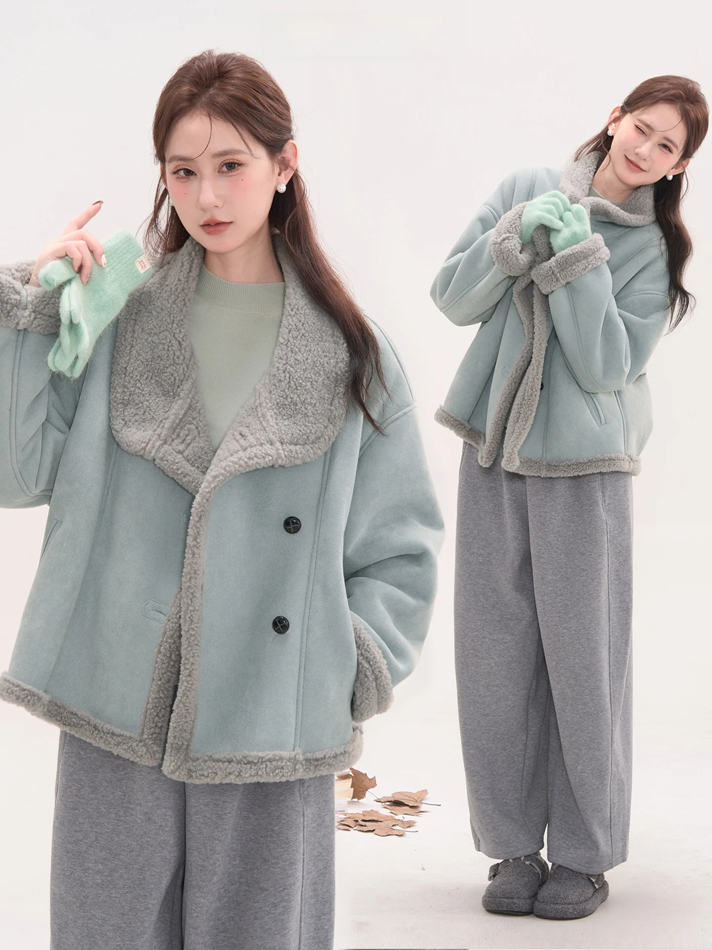 

Heme Women's Suede Jaet with Fur Collar Side Buttons Korean Sle Thiened Winter Coat Pure Color Long Sve for Young La...