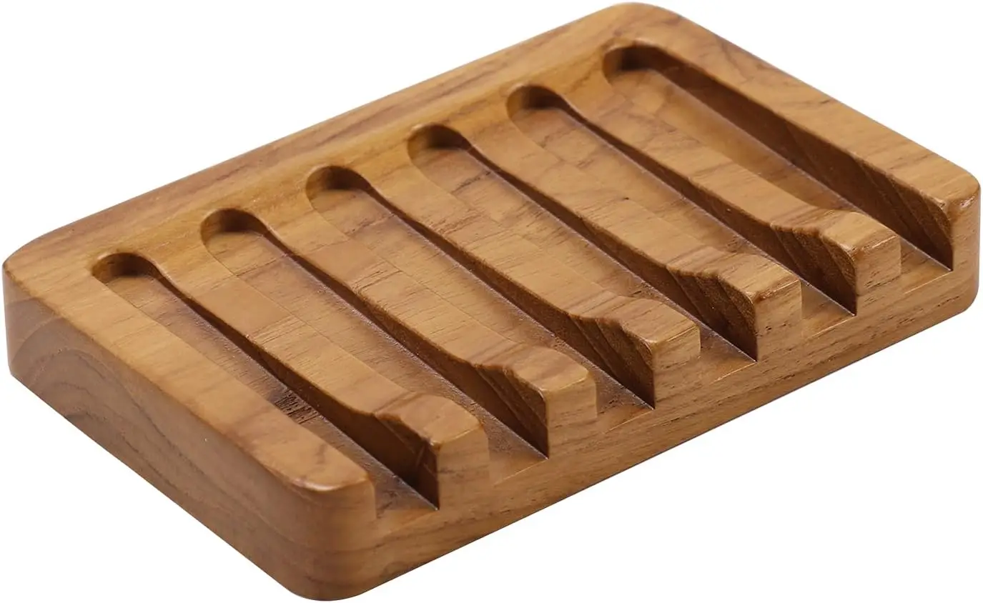 

Slanted Waterfall Soap Dish, Teak Wood Bar Soap Holder for Shower, Bathroom, Sink, Kitchen & Countertop