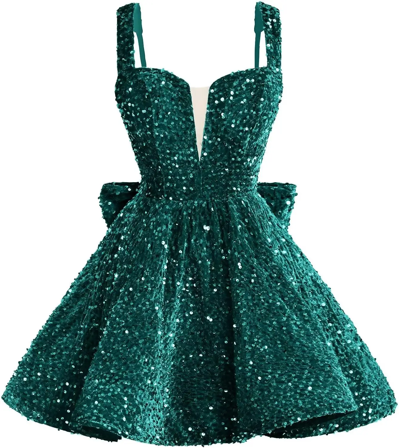 

Женские блестящие платья для встречи выпускников с пайетками 2025 года, короткие бретельки с V-образным вырезом, коктейльные платья с бантом выше колена, мини