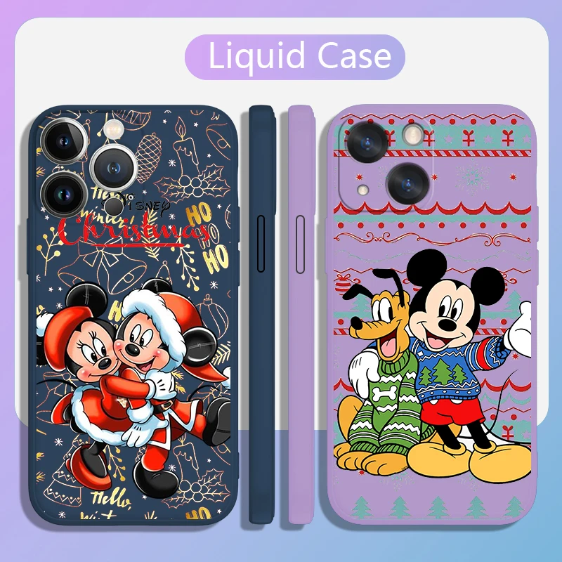 Christmas Anime Mickey Phone Case For Apple iPhone 14 13 12 Mini 11 Pro XS MAX XR X 8 7 6S SE Plus Liquid Rope Soft Cover Fundas