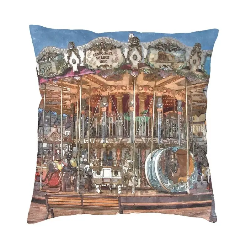 Vibrant Amusement Park Rides Carousel Square Throw Pillow Case Decoration 3D Double-sided Printing Cushion Cover for Sofa