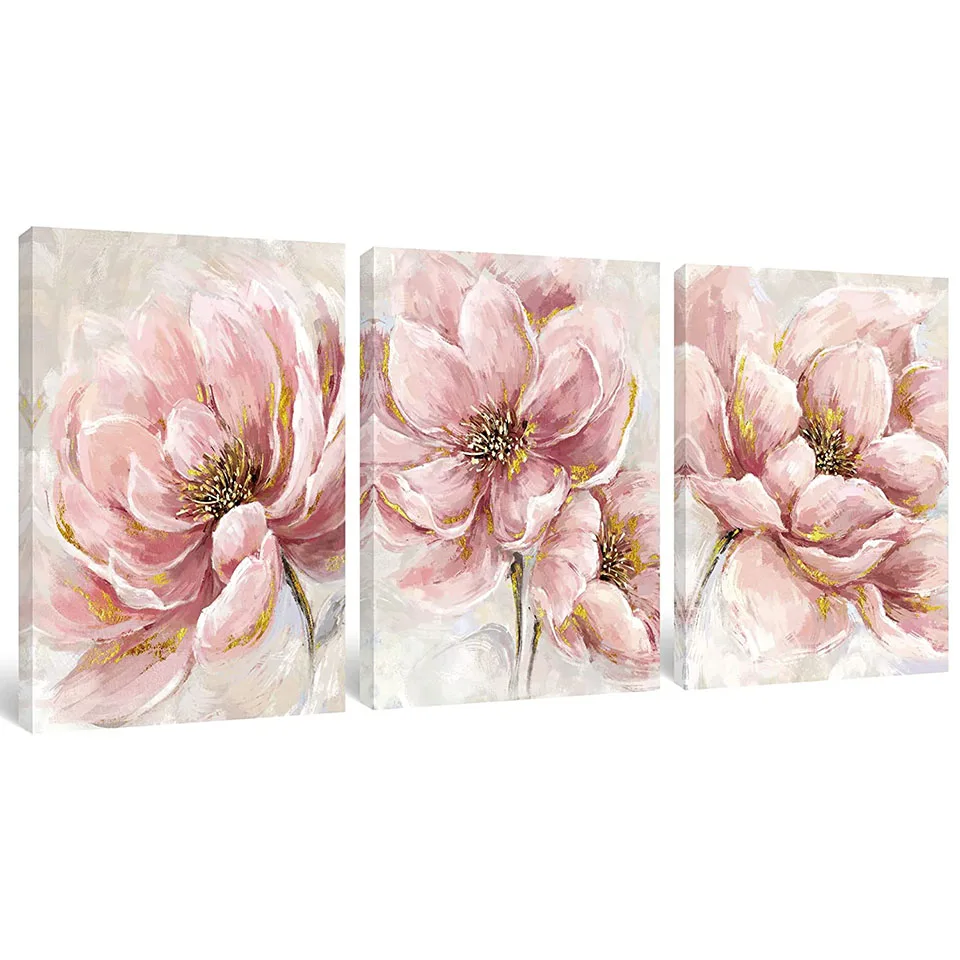 Home Decorative Diamond Painting Corss Stitch 3D Pink Flower Diamond Mosaic For Living Room Modern Cross Stitch 3 Piece set