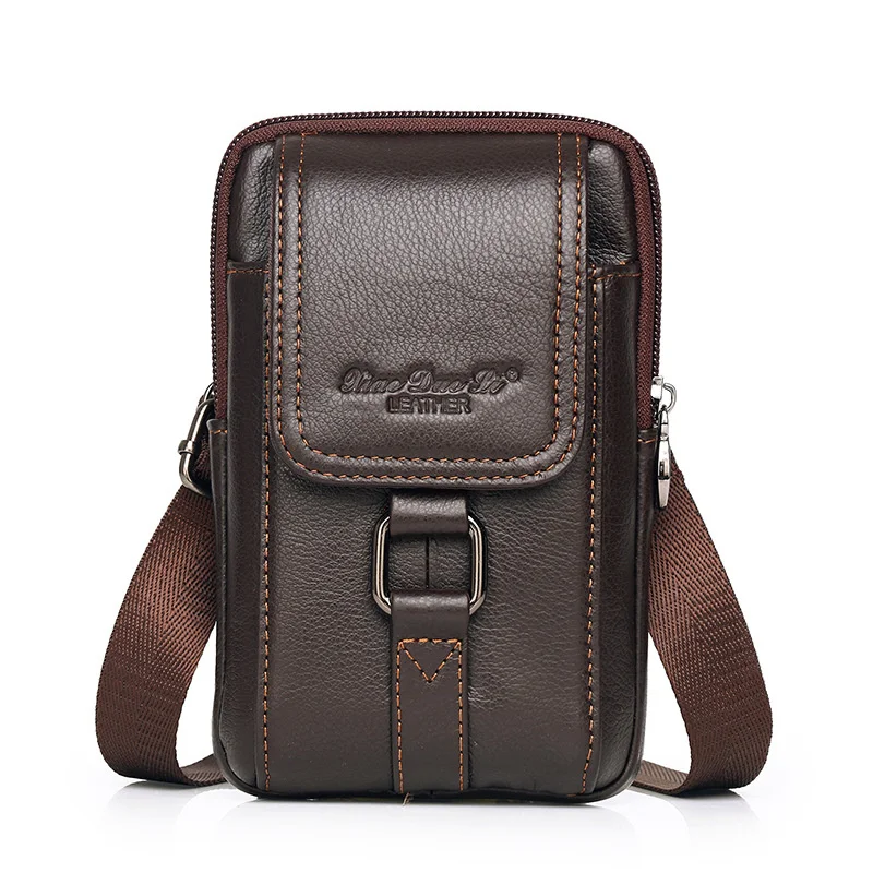 New Men\'s Leather Waist Bag Multifunctional Mobile Phone Bag 5.5 \