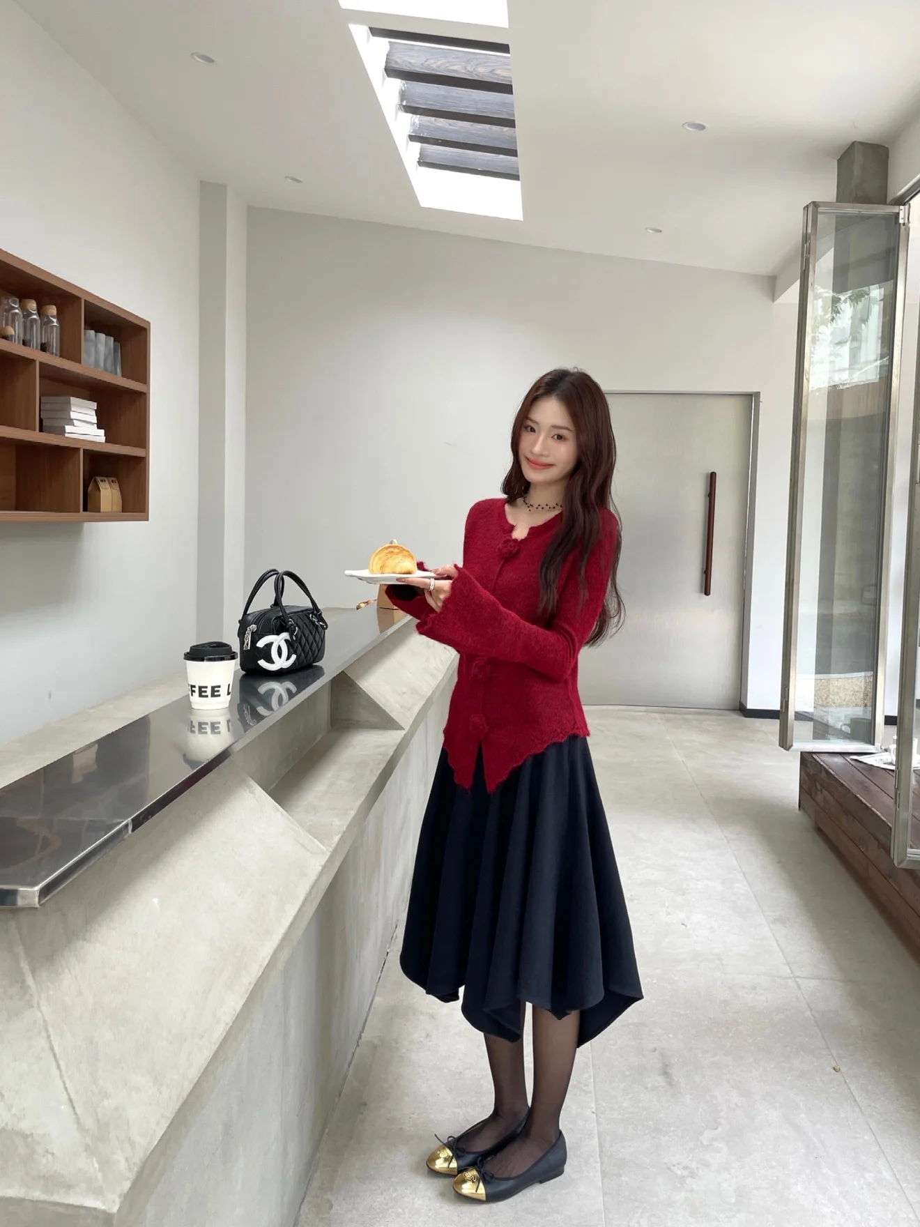 

UKILAU Korean Sle Vintage Asymmetric High Waist A-Line Skirt Women's Winter Faionable Design Wool Blend Skirt