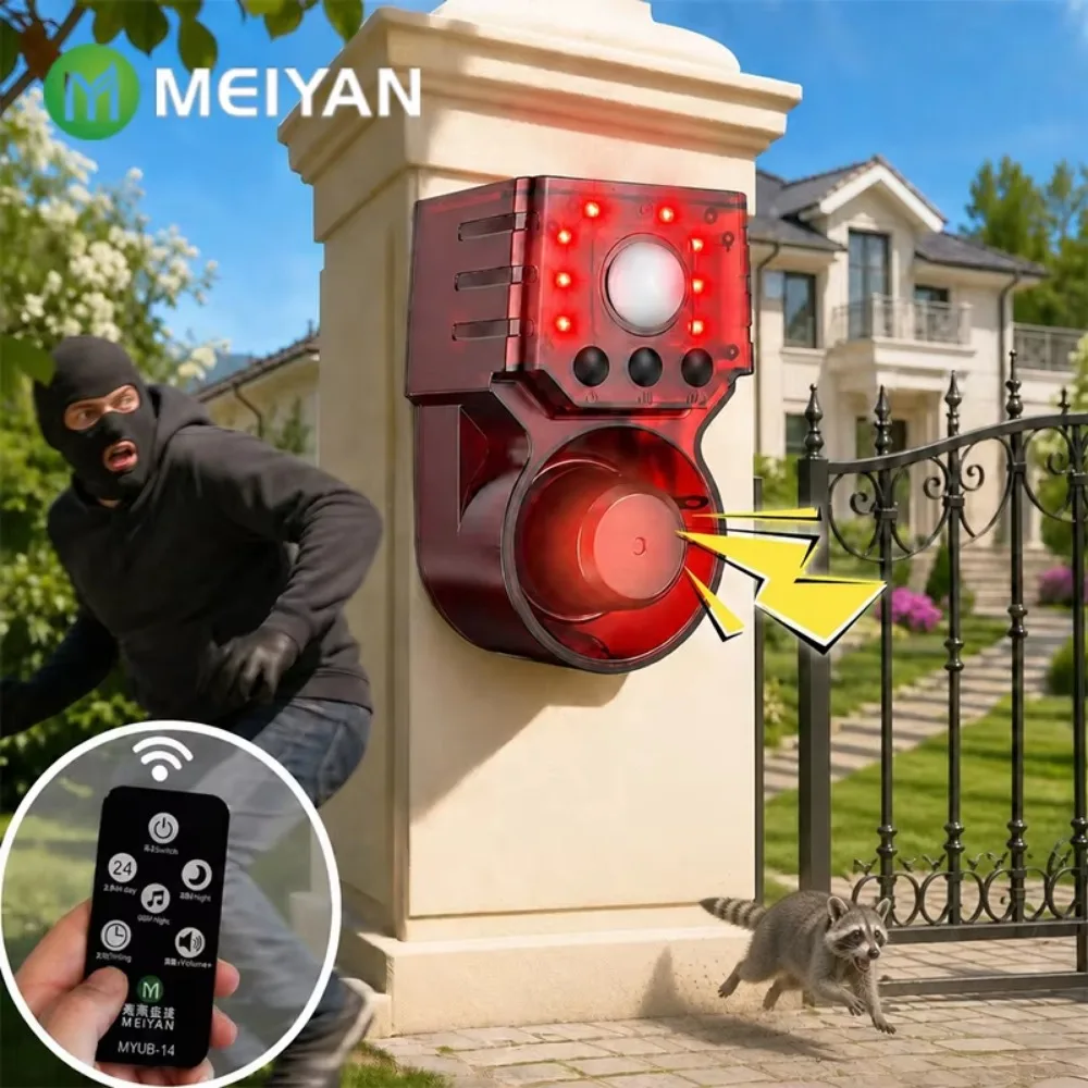 120dB Home Security Alarm System Solar Motion Sensor Strobe Light Remote Control Burglar Alarm for Garden Yard Farm Shed Garage