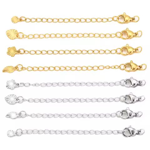 10pcs Stainless Steel Extension Extended Tail Chains With Lobster Clasps For Bracelet Necklace DIY Jewelry Making Supplies