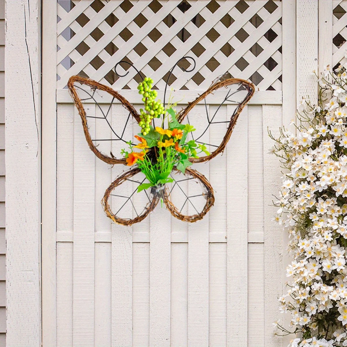 

Butterfly Shaped Wreath with Berries and Floral, 15.7in Spring Artificial Wreaths for Front Door Farmhouses Garden Yard