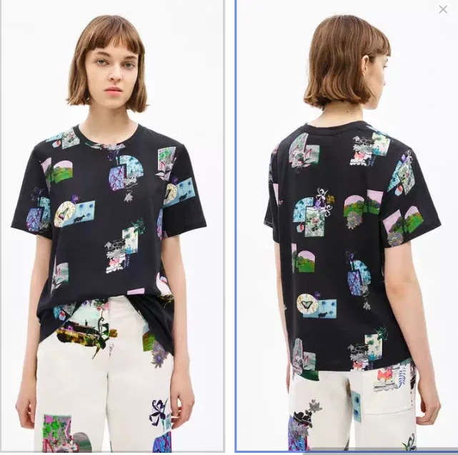 

Foreign trade original single Spanish fashion printed cotton slim slim round neck short-sleeved T-shirt