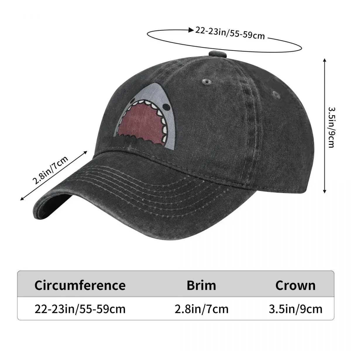 Cute Funny Cartoon Shark Baseball Caps Peaked Cap Outdoor All Seasons Travel Adjustable Trucker Hats for Men Women